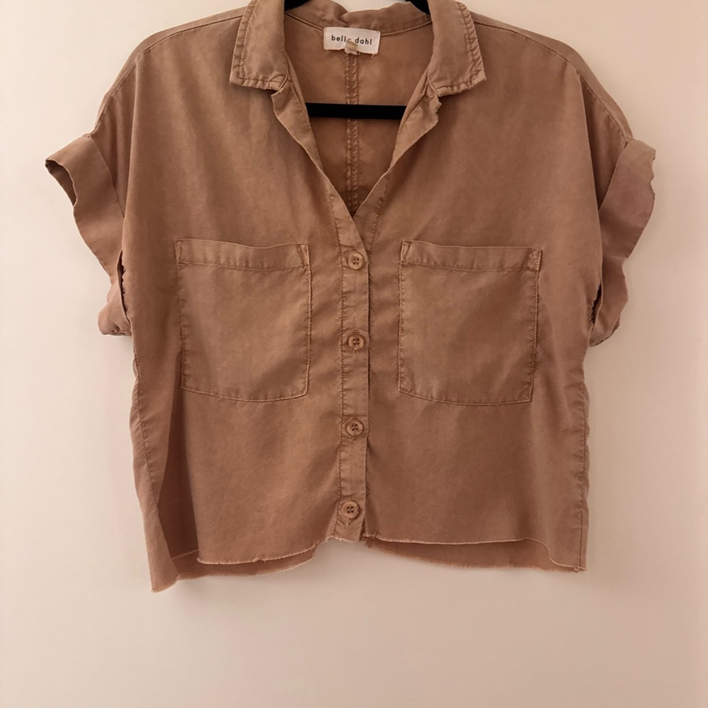 Bella Dahl Women's Tan Short Sleeve Button-Up Top